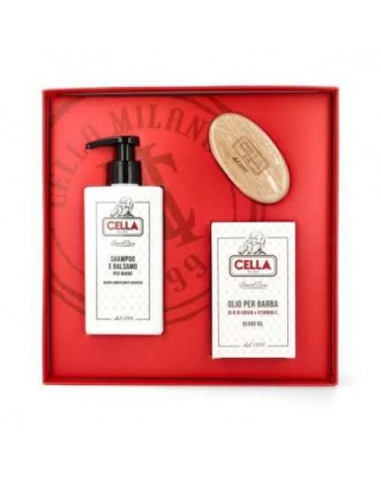 Cella Milano Kit Cura Della Barba: Shampoo/Balsamo, Olio Barba, Spazzola Barba