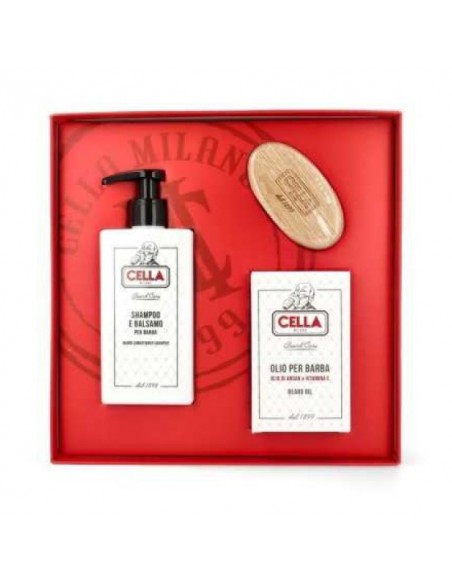 Cella Milano Kit Cura Della Barba: Shampoo/Balsamo, Olio Barba, Spazzola Barba